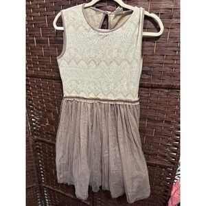 Lace Dress Tulle Skirt Sleeveless Ivory Taupe Party Cocktail Cute